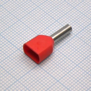 TE  2510  Red, наконечник кабельный торцевой сдвоенный трубчатый с изоляцией, L=18.5/10мм, провод 2х2.5мм2