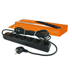 Сетевой фильтр СФ-06В выключатель, 6 гнезд, 3 метра, с заземлением, ПВС 3х1мм2 16А/250В черный SQ1304-0012