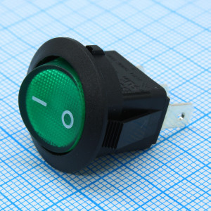 RK2-13 1X1N B/G"0-", Выключатель клавишный ON-OFF с подсветкой цвет корпуса (черный) цвет кнопки (зеленый)
