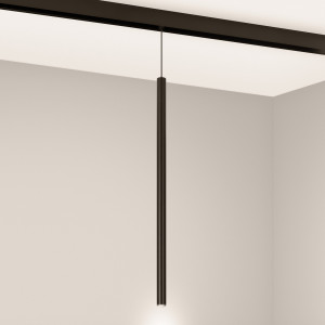 Светильник MAG-ORIENT-SPOT-HANG-L500-R20-3W Warm3000 (BK, 20 deg, 48V) 046897, Светильник для магнитных треков MAG-Orient. Мощность 3 Вт, св. поток 150 лм, 50 лм/Вт, 3000 K, CRI>80, угол 20°,  Черный цилиндрический корпус из металл, степень защиты IP20. Размер: длина 500 мм, диаметр 20 мм. Длина подвеса 1000мм. Подвес регулируемый.