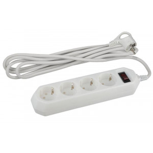 Удлинитель с сетевым фильтром 4х1.5м с заземл. 10А IP20 USF-M-4es-1.5m-W ПВС 3х0.75 с выкл. бел. Б0019741