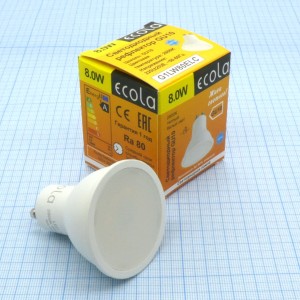 Лампа LED Ecola  8W тёпл (255), GU10,2800k,57*50,G1LW80ELC