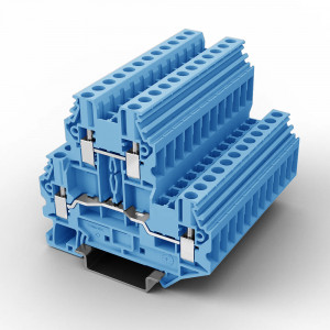 Этажная клемма UUT-2.5/2-BE, Этажная клемма, 2 этажа, тип фиксации провода: винтовой, номинальное сечение: 2,5 мм кв., 24A, 500V, ширина: 5,2 мм, цвет: синий, тип монтажа: DIN35