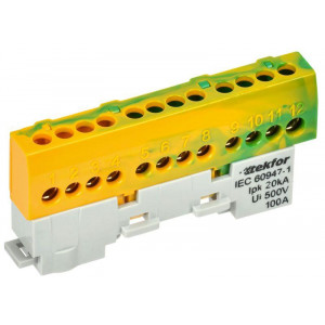 TEKFOR Шина PE земля изолированная на универсальном держателе 6х9-12-ЖЗ IEK TF-NN10-12-KL-K52