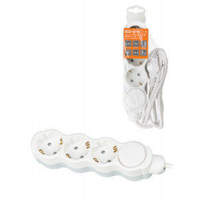 Удлинитель бытовой "Люкс" УЛ03В выкл, 3 гнезда, 1,5м, с/з, с з/ш, ПВС 3х1мм2 16А/250В бело-серый SQ1303-0130