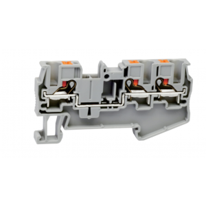 Проходная клемма UJ6-4/1X2, Проходная клемма, 3 точки подключения, тип фиксации провода: Push-in, номинальное сечение: 4 мм кв., 32A, 800V, ширина: 6,2 мм, цвет: серый, тип монтажа: DIN35