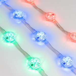 Модуль управляемый DMX-B3-D30 12V RGB (0.72W, IP68, 140 deg) 036772, Управляемый светодиодный модуль DMX, RGB, микросхема DMX512 (UCS512), напряжение 12 В, мощность 0.72 Вт, 3 светодиода SMD 5060, угол 140°. Создание медиафасадов, 20 шт на проводе, расстояние между центрами модулей 100 мм, длина провода между модулями 60 м