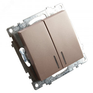 Выключатель 2-клавишный c индикатором (механизм) 250В, 10А, серия Катрин, шампань 39593