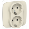 FLITE Розетка 2-местная с заземлением с защитными шторками безвинтовое крепление 16А в сборе РСш12-1-А-ФлСл сливочный IEK FI-R24A-16-1-K86