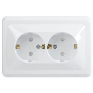 Розетка 2-м СП Вега РСш12-3-ВБ с заземл. контактом и защ. штор 16А бел. ERV24-K01-16-DM