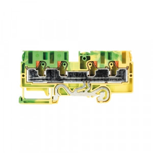 Заземляющая клемма WTP 6/10 D2/2 PE, Заземляющая клемма, 4 точки подключения, тип фиксации провода: Push-in, номинальное сечение: 6/10 мм кв., 1000V, ширина: 8 мм, цвет: желто-зеленый, тип монтажа: DIN35