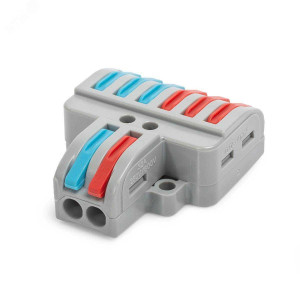 СМК 222-424, Клемма соединительная ответвительная 2 на 4 контакта, рычажный прижим проводов сечением 0.08-4мм2, с монтажным фланцем