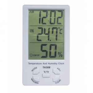 Термогигрометр TA-308 с часами, Отображает комнатную температуру в пределах 0°С~50°С, влажность в диапазоне 10% ~ 99%, часы , будильник.