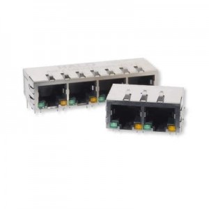 HFJ12-2450ER-L12RL, Модульные соединители / соединители Ethernet 10/100 1x2 Tab Down RJ45 w/mag G/Y LED
