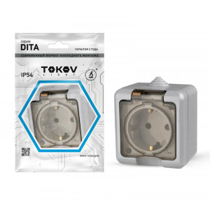 Розетка 1-м ОП Dita 16А IP54 250В с заземл. с прозр. крышкой сер. TKL-DT-R1Z-C06T-IP54