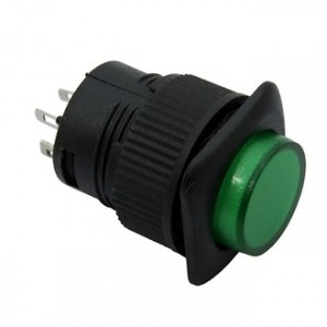 R16-504AD-G LOCK, Кнопочный переключатель с фиксацией, зеленая LED подсветка
