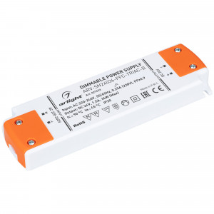 Блок питания ARV-SN24036-PFC-TRIAC-B (24V, 1.5A, 36W) 027633, Диммируемый источник напряжения по стандарту TRIAC с гальванической развязкой для светодиодных изделий. Входное напряжение 220-240 VAC. Выходные параметры: 24 В, 1.5 А, 36 Вт. Встроенный PFC >0.9. Негерметичный пластиковый корпус IP 20. Габаритные размеры