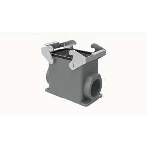 Закрытое основание разъема D32A-SF-2L-M25, Основание разъема на панель, закрытое, типоразмер 32A, с уплотнителем, 1 отверстие с резьбой для кабельных вводов M25x1,5, с двумя защелками, без защитной крышки, материал корпуса: алюминиевый сплав