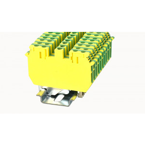 PCDK4-PE-01P-1Y-00Z(H), Заземляющая клемма, 4 точки подключения, тип фиксации провода: винтовой, номинальное сечение: 4 мм кв., 6,2 мм, цвет: желто-зеленый, зажимная клетка - латунь, винтовая перемычка, тип монтажа: DIN35