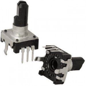 EC12E 24/24 15MM, Энкодер EC12 24 щелчка, 24 импульса, пластмассовый вал с лыской 15мм, горизонтальные выводы