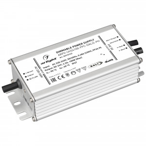 Блок питания ARPV-UH24100-PFC-DALI2-PH (24V, 4.2A, 100W) 029151(2), Диммируемый источник напряжения по протоколу DALI2.0 с гальванической развязкой для светодиодных изделий. Входное напряжение 220-240 VAC. Выходные параметры: 24 В, 4.2 А, 100 Вт. Встроенный PFC >0.95. Герметичный алюминиевый корпус IP 67.