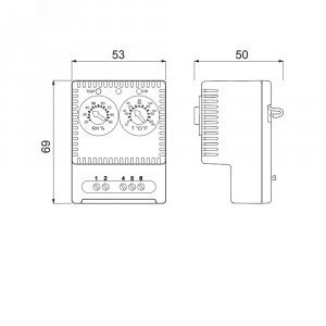 Гигротерм электронный, 230 В, регулировка температуры 0…+60°C, регулировка влажности 20…90%, переключающий контакт R5ETUH22