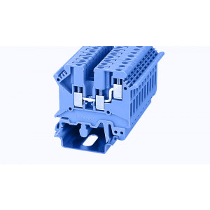 PC2.5-TW-01P-12-00Z(H), Проходная клемма, 3 точки подключения, тип фиксации провода: винтовой, номинальное сечение: 2.5 мм кв., 24A, 500V, ширина: 5,2 мм, цвет: синий, зажимная клетка - латунь, винтовая перемычка, тип монтажа: DIN35