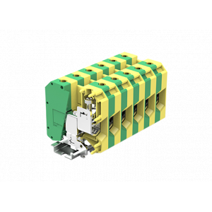 Заземляющая клемма 350903, Заземляющая клемма, тип фиксации провода: винтовой, номинальное сечение: 50 мм кв., ширина: 15 мм, цвет: желто-зеленый, тип монтажа: DIN35