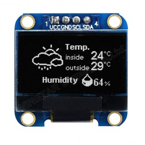 WEA012864DWPP3N00003, OLED 0.96" графический, 128x64, на плате, белый, контроллер IC SSD1306BZ, интерфейс I2C, Uпит=3v, -40...+80°С