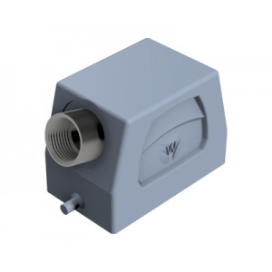 Крышка разъема 71.350.1035.2, Крышка разъема на кабель, типоразмер 10B, без уплотнителя, 1 отверстие с резьбой для кабельных вводов M20x1,5, с резьбовым удлинителем, с боковым расположением, без защелки (упоры под одну защелку), материал корпуса: алюминиевый сплав