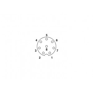 Розеточный разъем в панель M12A08C-FPSRHUR, Розеточный разъем в панель, 8 полюсов, M12, гайка спереди, вывод под пайку, A-Code, 2А, 30V, резьба на гайке M16*1.5, резьбовое соединение: латунь, неэкранированный