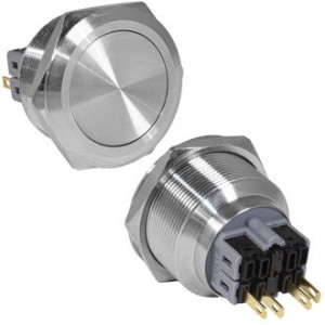 GQ28-11Z/N ON-OFF+OFF-ON, Антивандальная кнопка металлическая с фиксацией, посадочная резьба М28, контакты под пайку