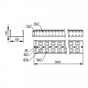 Лоток перфорированный 100х100х3000, 2,0 мм, горячеоцинкованный SPH30110HDZ