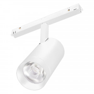 Светильник MAG-ORIENT-SPOT-R65-20W Day4000 (WH, 24 deg, 48V) 037122, Светильник для магнитных треков MAG-ORIENT шириной 26 мм. Мощность 20 Вт, св. поток 2010 лм, 100 лм/Вт, дневной 4000 K, CRI>90, угол 24°, напряжение питания 48 В. Белый фигурный корпус из металл, экран поликарбонат, степень защиты IP20. Размеры LxWxH 204x