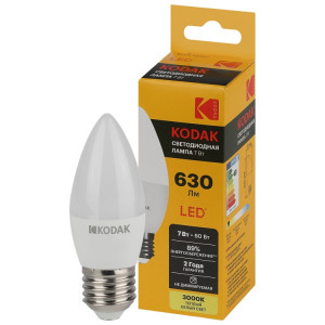 Лампочка светодиодная Kodak LED KODAK B35-7W-830-E27 E27 / Е27 7Вт свеча теплый белый свет(кр.1шт) [Б0057626]