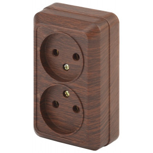 Розетка Quadro 2-203-10 двойная без заземления 2х2P, 16А-250В, IP20, ОУ, Quadro, венге Б0053796