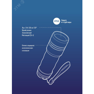 Фонарь ручной 3ВтLED 3xAAА корпус алюминий PC-ABS ремешок ручной KOS110B