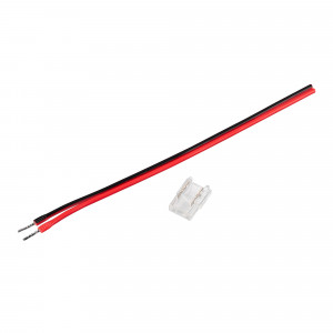 Коннектор выводной COB-MONO-8-2pin-STW-L120-X1 039282, Коннектор выводной с проводом для подключения питания к одноцветным открытым лентам шириной 8 мм, в том числе к лентам COB. Максимальный допустимый ток 6 А, максимальное напряжение 48 В, степень защиты IP20. Длина провода 120мм.