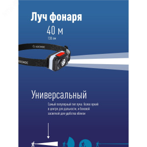 Фонарь аккумуляторный налобный 2Вт LED+2Вт SMD LED тепл. широкий свет Li-ion 14500 500мА.ч корпус ABS-пластик цветная подсветка USB-шнур type C регулируемый эласт. ремешок KOC511Lit