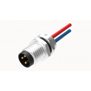 Вилочный разъем SD-M8A-06P-MM-SF7C50, Вилочный разъем в панель, 6 полюсов, M8, гайка спереди, с проводом, A-Code, сечение проводовников: 0.14 мм кв., (цвет проводовников: коричневый, белый, синий, черный, серый, розовый), 1,5A, 30V, M8*1, металл