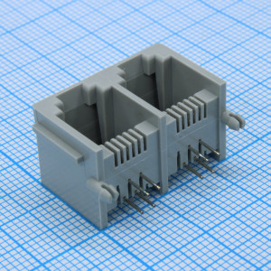 L-KLS12-127-6P4C-1X2-W-2-01, Разъем 6P4C розетка сдвоенная на плату