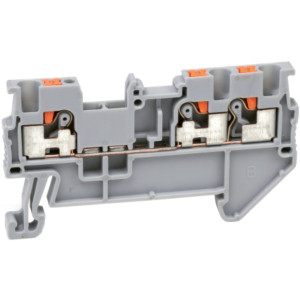 Проходная клемма UJ6-1.5/1X2, Проходная клемма, 3 точки подключения, тип фиксации провода: Push-in, номинальное сечение: 1,5 мм кв., 17,5A, 500V, ширина: 3,5 мм, цвет: серый, тип монтажа: DIN35