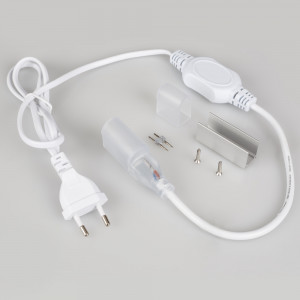 Шнур питания ARL-Power-220V (26x15mm) 021547, Коннектор питания с сетевой вилкой для подключения гибкого неона сечением 26х15 мм с напряжением питания DC230V (встроенный диодный мост AC-DC 230V). Длина провода 1200 мм, 2 коннектора подключения (одноцветный неон)