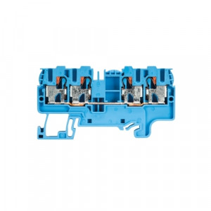 Проходная клемма WTP 2,5/4 D2/2 BL, Проходная клемма, 4 точки подключения, тип фиксации провода: Push-in, номинальное сечение: 2,5/4 мм кв., 32A, 800V, ширина: 5 мм, цвет: синий, тип монтажа: DIN35