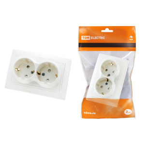 Розетка двойная 2П+З с защ. шт. 16А 250В белая "Таймыр" SQ1814-0018