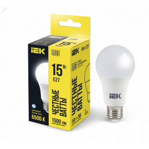 Лампа светодиодная ECO A60 15Вт грушевидная 230В 6500К E27 IEK LLE-A60-15-230-65-E27