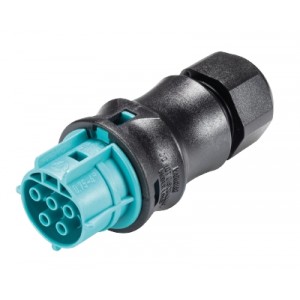 Разъем RST20i5 96.051.4153.6, Розеточный разъем на кабель диам. 10-14 мм, IP68(69k), 5 полюсов, винтовая фиксация провода, номинальные характеристики: 250/400V, 20A, цвет контактной вставки: бирюзовый, цвет корпуса: черный, серия RST Classic