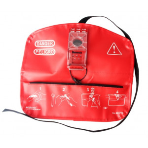 gwrF10, Блокиратор вентиля со снятой рукоятью, поликарбонат, диаметр вентиля – до 30 мм, 324х292 мм, цвет – красный, 1 шт/упак