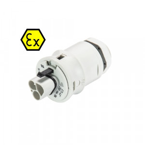Вилочный разъем в панель EX RST20I3FXS2 M00V GL, Взрывозащищенный вилочный разъем в панель, М20, IP68(69k), 3 полюса, пружинная фиксация провода, номинальные характеристики: 250V+РЕ, 20A, цвет: белый, серия RST Ex