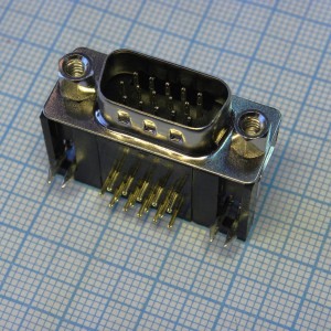 DHR-15M, D-SUB разъем высокой плотности, пайка на плату, прямой угол, вилка